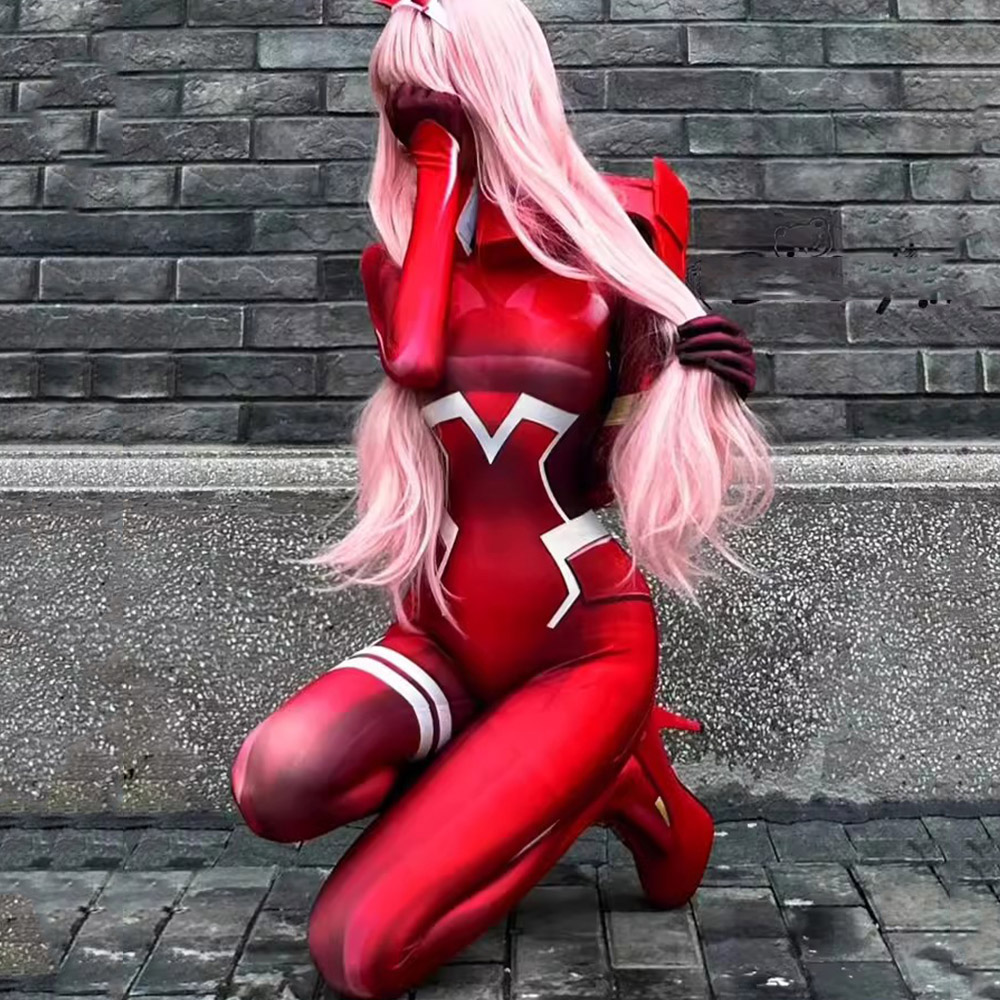 Anime Cosplay Zero Two - بدلة قفز مثيرة من Pink COSPLAY