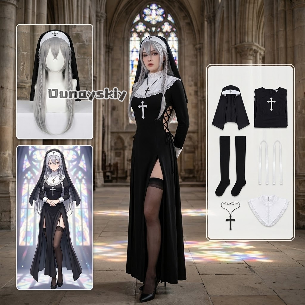 Anime Cosplay Nun - KS*06 زي راهبة أصلي أسود مع