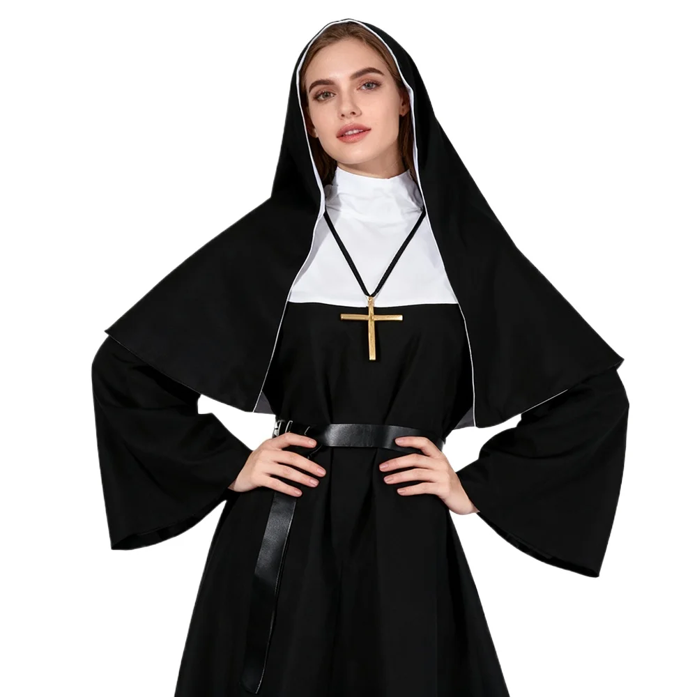 Anime Cosplay Nun - زي راهبة الهالوين التنكري التقليدي للكبار،