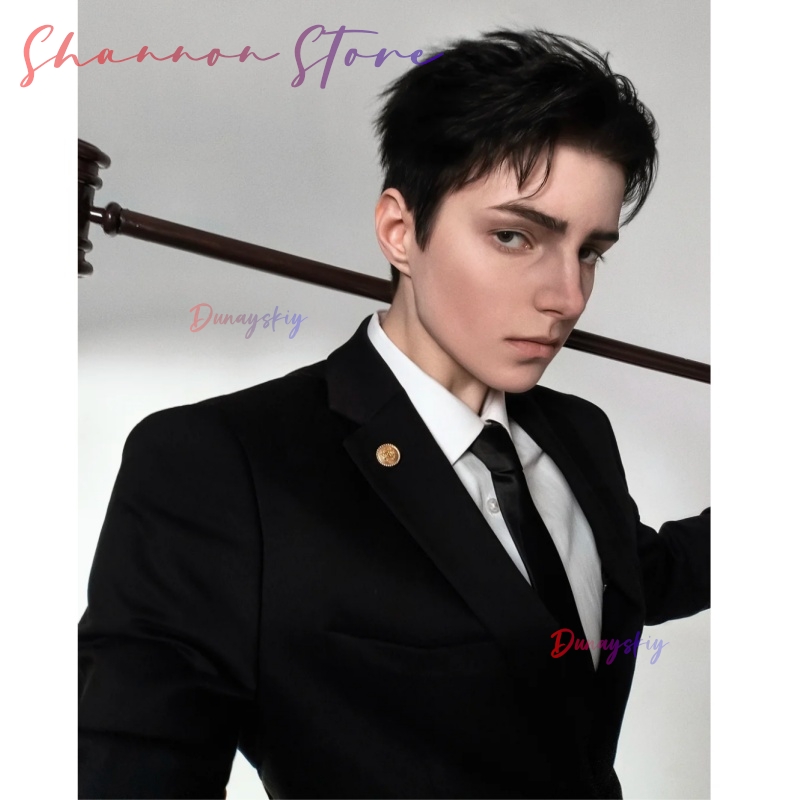 Cosplay Anime Black Hair - شعر مستعار قصير أسود أنيق من