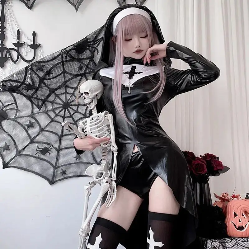 Anime Cosplay Nun - زي تنكري للراهبة من الجلد الصناعي