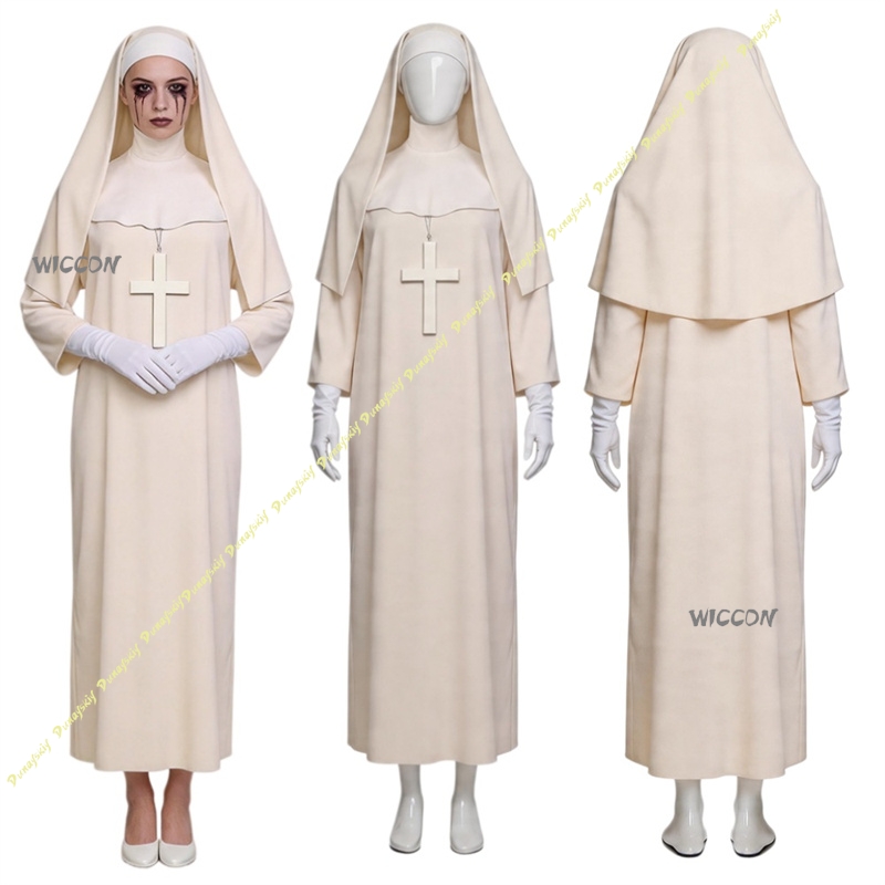 Anime Cosplay Nun - زي تنكري أبيض فاتح لشخصية الراهبة،