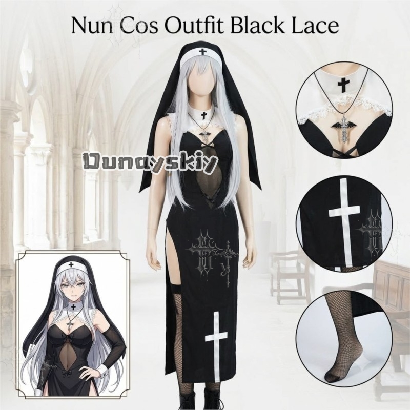 KS*06 زي راهبة أصلي أسود مع صد - مراجعة Anime Cosplay Nun وسعره