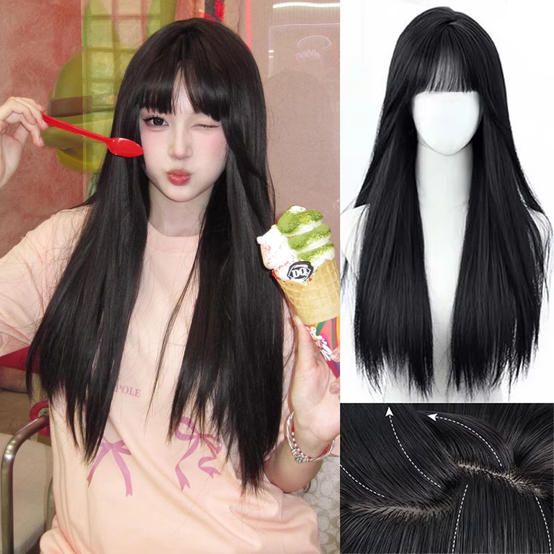 باروكة شعر صناعي كوري أسود طوي - مراجعة Anime Cosplay Girl With Black Hair وسعره