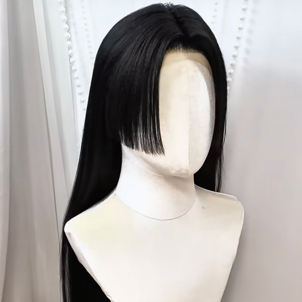 شعر مستعار طويل مستقيم أسود لش - مراجعة Anime Cosplay Girl With Black Hair وسعره