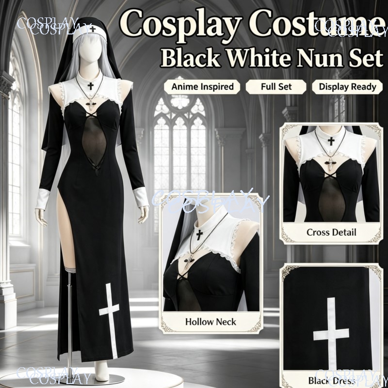 زي موحد بفتحة جانبية عالية لحف - مراجعة Anime Cosplay Nun وسعره