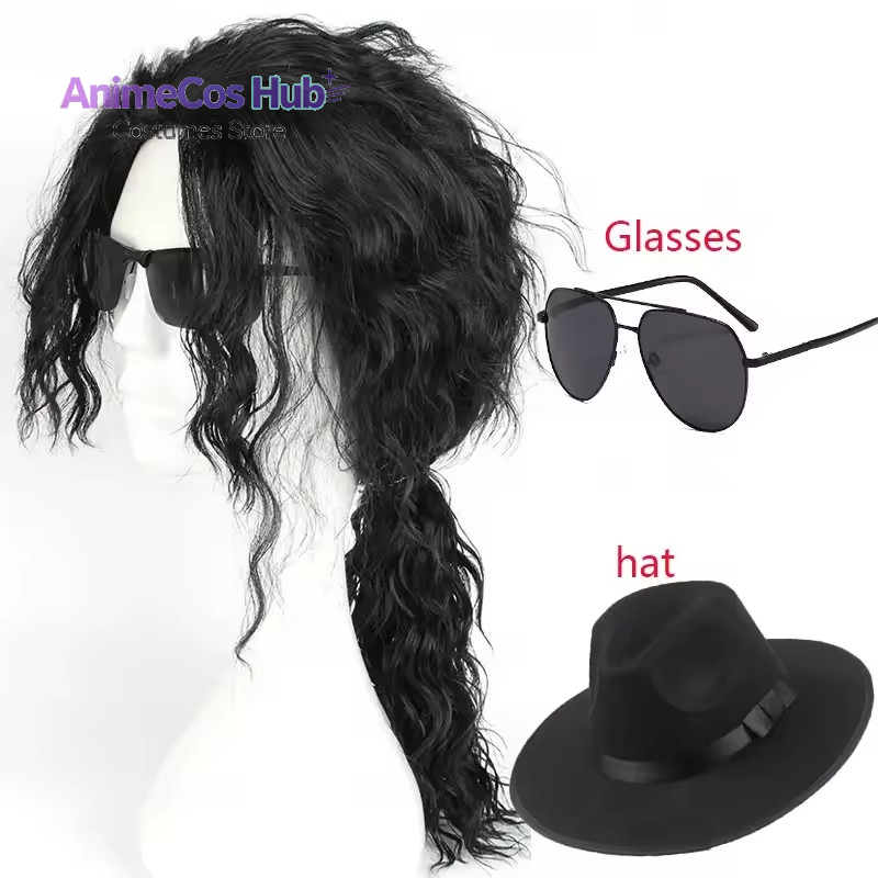 باروكة شعر سوداء مجعدة متوسطة  - مراجعة Cosplay Anime Black Hair وسعره